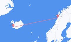 Vluchten van de stad Bodø, Noorwegen naar de stad Reykjavik, IJsland