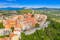 Photo of aerial view of town of Labin with old traditional houses and castle in Istria, Croatia.