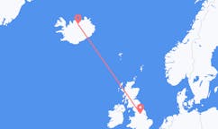 Flights from the city of Leeds, England to the city of Akureyri, Iceland