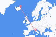 イタリアのローマから、アイスランドのエギルスタジルまでのフライト