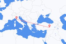 Vluchten van Malatya, Turkije naar Pisa, Italië