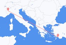 イタリア、 トリノから、イタリア、ダラマンへ行きのフライト