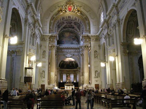 photo of view Cathedral interior, looking towards the high altar, Bologna, Italy.