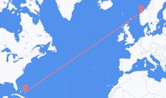 Fly fra San Salvador Island til Ålesund
