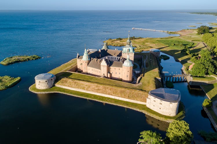 Photo of aerial view of Kalmar Slott castle, a medieval castle in Kalmar, Sweden.