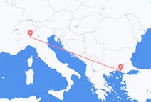 ギリシャのアレクサンドルポリからから、イタリアのミラノまでのフライト