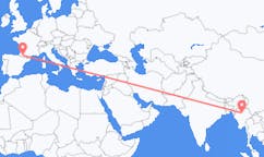 Flyg från Mandalay, Myanmar (Burma) till Lourdes (kommun i Brasilien, São Paulo, lat -20,94, long -50,24), Frankrike