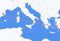 スペインのバルセロナから、ギリシャのカリムノス島までのフライト