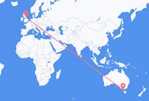 Flights from King Island, Australia to Durham, England, the United Kingdom