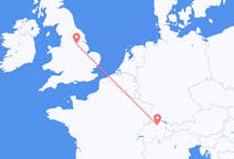 Vluchten van Doncaster, Engeland naar Zürich, Zwitserland