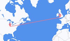 Flyg från Indianapolis, USA till Exeter, England