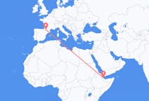 Flyg från Balbala, Djibouti till Lourdes (kommun i Brasilien, São Paulo, lat -20,94, long -50,24), Frankrike