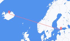 Fly fra byen Tallinn, Estland til byen Akureyri, Island