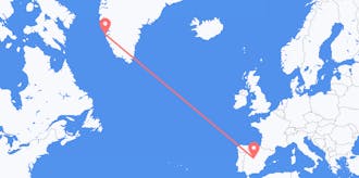 Lennot Espanjasta Grönlantiin