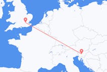 Flights from the city of London to the city of Ljubljana