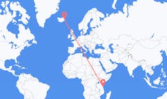 Flyreiser fra Dar-es-Salaam, Tanzania til Egilsstaðir, Island
