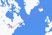 Vluchten van Detroit, Verenigde Staten naar Akureyri, IJsland