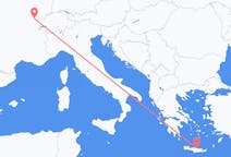 Flyrejser fra Dole, Frankrig til Iraklio, Grækenland