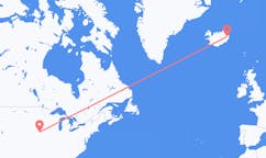 Flyreiser fra byen Omaha, USA til byen Egilsstaðir, Island