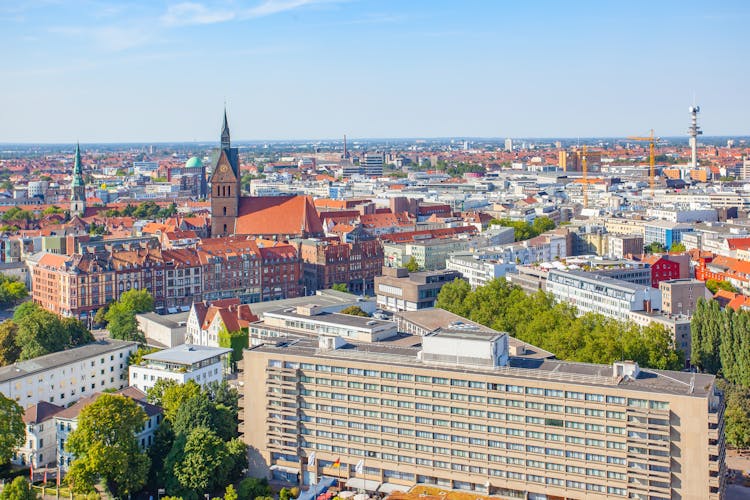 Photo of panoramic view of Hanover cityscape in Germany.