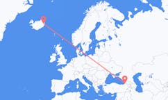 航班从格鲁吉亚巴统市到埃伊尔斯塔济市，冰岛塞尔