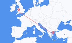 Flyrejser fra Skíros, Grækenland til Cardiff, Wales