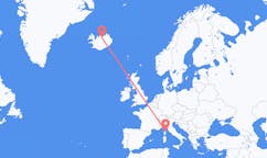 Vluchten van Bastia, Frankrijk naar Akureyri, IJsland