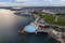 Photo of aerial view of Plymouth Hoe, Smeaton's Tower, Tinside Lido, Plymouth, UK.