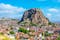 Photo of aerial view of Afyon Castle and Afyon City view from Hidirlik Hill, Turkey.