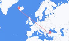 航班从土耳其埃斯基谢希尔市到雷克雅维克市，冰岛塞尔