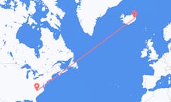 航班从美国康科德 (伊利诺伊州)市到埃伊尔斯塔济市，冰岛塞尔