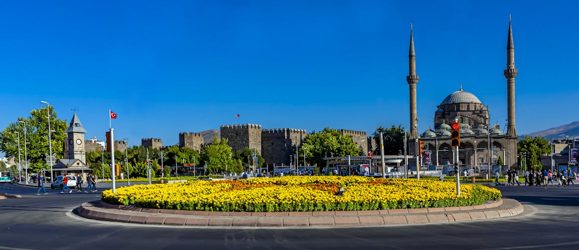 Photo of Cumhuriyet Square view with flowers in Kayseri City of Turkey.
