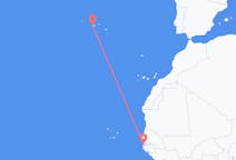 Flyrejser fra Banjul, Gambia til Horta, Azorerne, Portugal