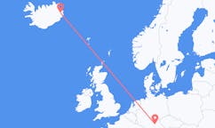 航班从德国纽伦堡市到埃伊尔斯塔济市，冰岛塞尔