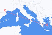 フランスのカルカソンヌからから、ギリシャのパロス島までのフライト