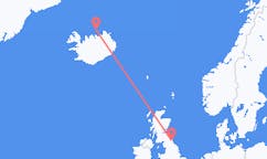 Vluchten van Grimsey, IJsland naar Newcastle upon Tyne, Engeland
