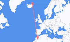 航班从摩洛哥扎戈拉市到埃伊尔斯塔济市，冰岛塞尔