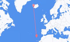 航班从冰岛雷克雅维克市到丰沙尔市，葡萄牙塞尔