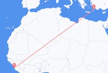 Flyg från Freetown, Sierra Leone till Rhodes, England, Grekland