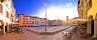 Piazza San Giacomo in Udine sunset panoramic view, town in Friuli Venezia Giulia region of Italy.