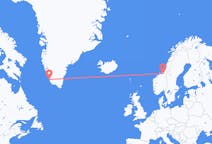出发地 挪威特隆赫姆目的地 格陵兰帕缪特的航班