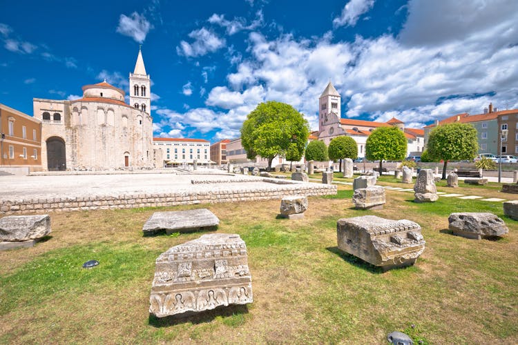 Photo of Zadar historic roman artifacts on Form square.