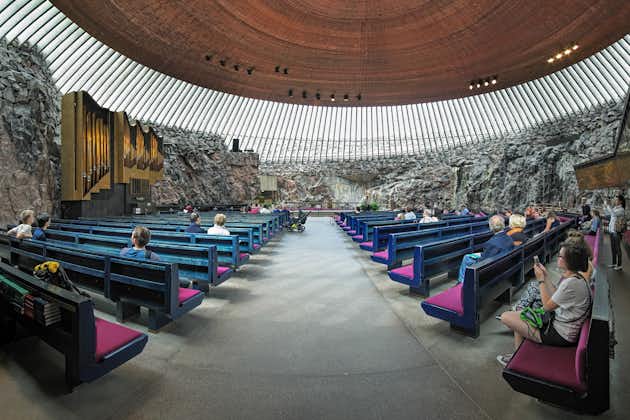 Photo of Interior of the Temppeliaukio Church, also known as the Church of the Rock and Rock Church, Helsinki, Finland.