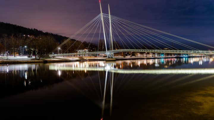 Pedestrian bridge on the Drammenselva River in Drammen in Norway