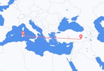 Flyrejser fra Diyarbakır, Tyrkiet til Cagliari, Italien