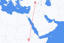 Flyreiser fra Gambela, Ethiop, Etiopia til Diyarbakir, Tyrkia