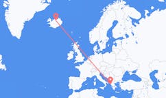Flyreiser fra byen Korfu, Hellas til byen Akureyri, Island