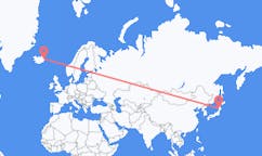 航班从日本秋田市市到埃伊尔斯塔济市，冰岛塞尔