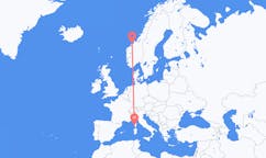 Loty z Ajaccio, Francja do Kristiansund, Norwegia
