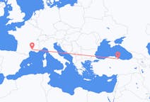 Flyrejser fra Samsun, Tyrkiet til Nimes, Frankrig